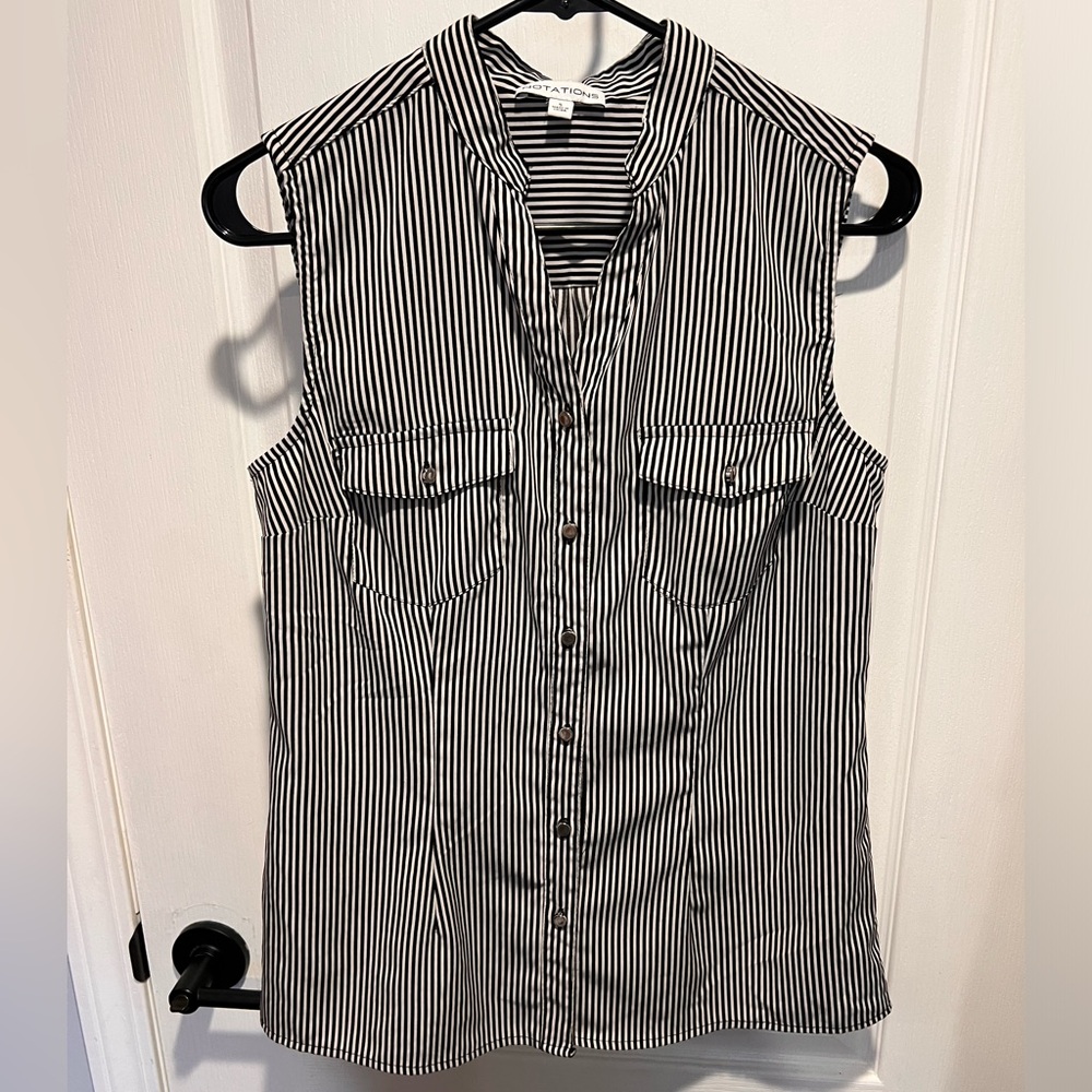 Notations black and white striped button up tank top - Size S
